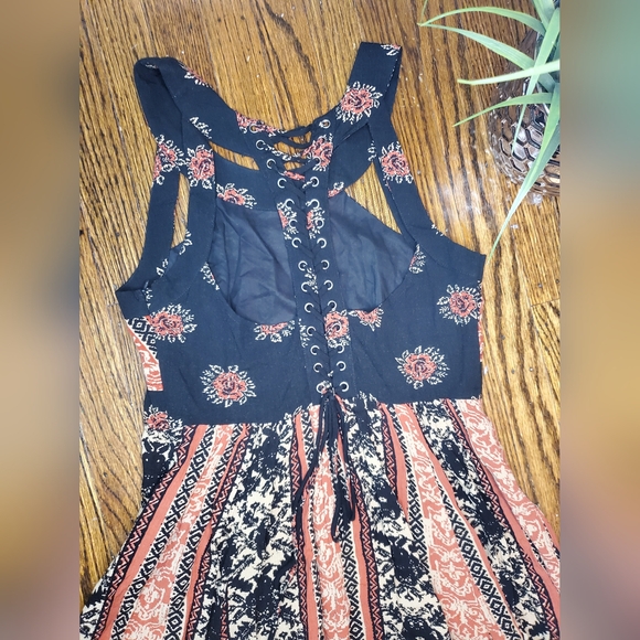 Free People You Made My Day Black Rust Boho Lace Up Back Maxi Dress - Picture 10 of 11